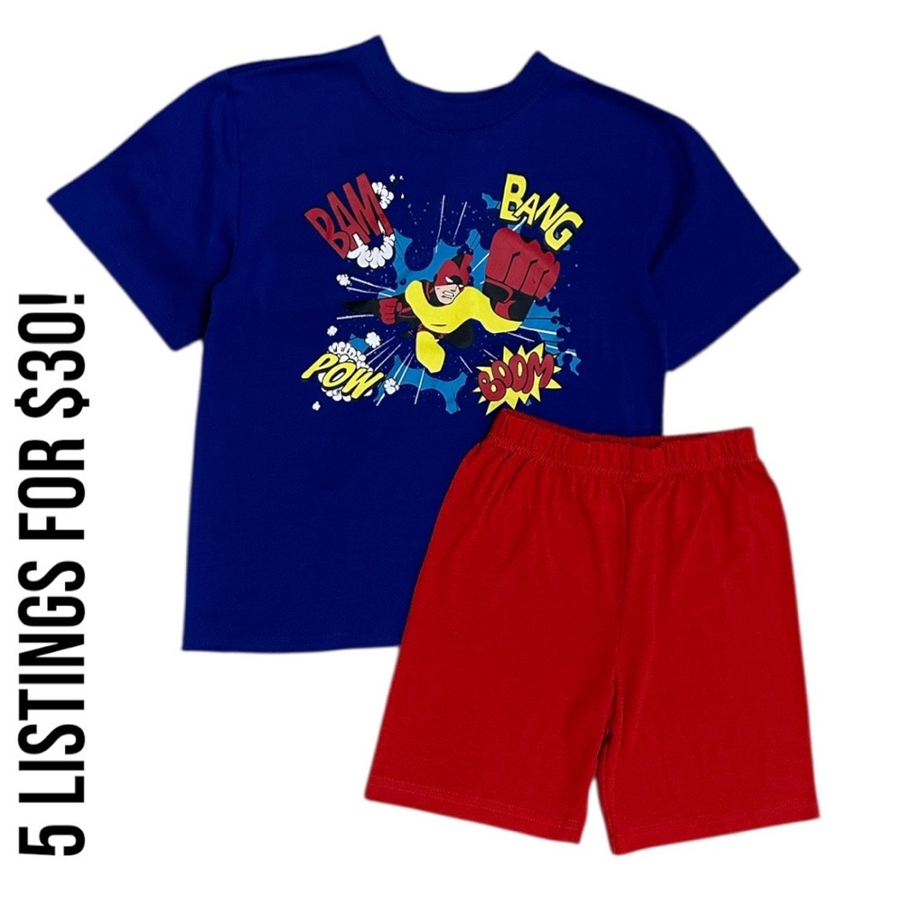 Dc Comics Marvel Little Boys Pajamas/ Play Set Shorts & Graphic Tee Size 4/5